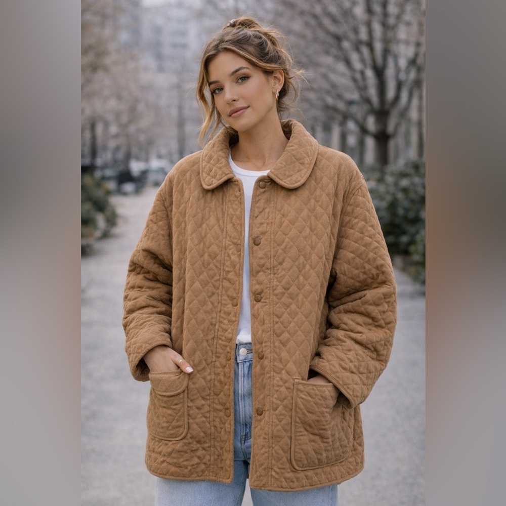 Camel Quilted Barn Jacket - Oversized Small
